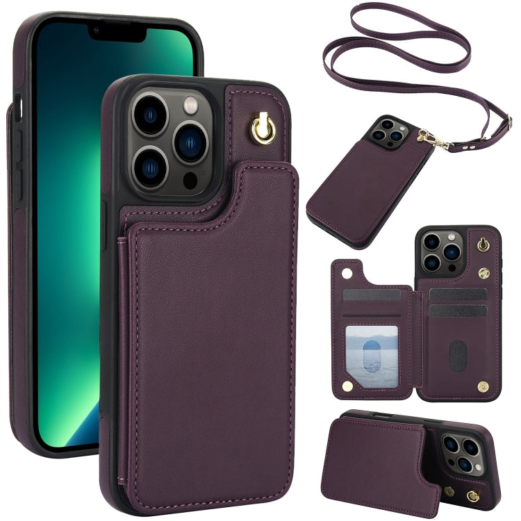 Crossbody Dual-Buckle Wallet Back Leather Phone Case, For iPhone 13 Pro Max, For iPhone 13 Pro, For iPhone 12 / 12 Pro, For iPhone 12 Pro Max