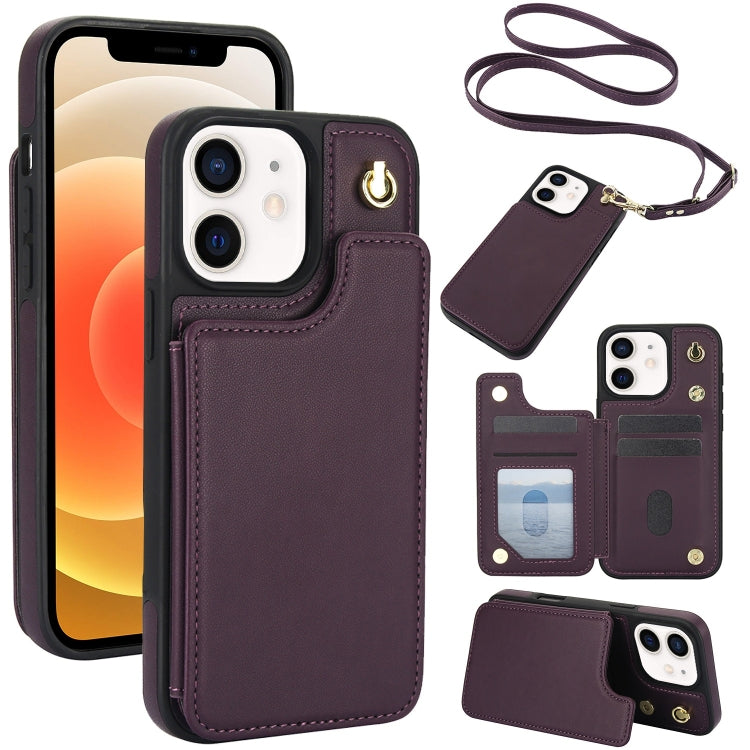Crossbody Dual-Buckle Wallet Back Leather Phone Case, For iPhone 13 Pro Max, For iPhone 13 Pro, For iPhone 12 / 12 Pro, For iPhone 12 Pro Max