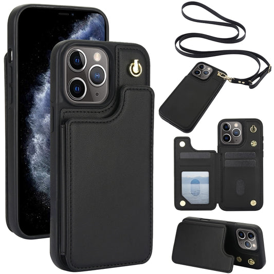 Crossbody Dual-Buckle Wallet Back Leather Phone Case, For iPhone 11 Pro Max, For iPhone 11, For iPhone 11 Pro
