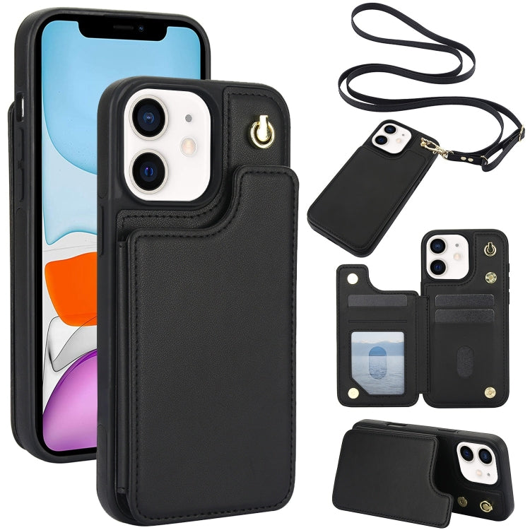 Crossbody Dual-Buckle Wallet Back Leather Phone Case, For iPhone 11 Pro Max, For iPhone 11, For iPhone 11 Pro