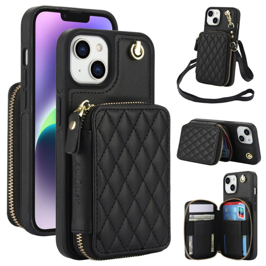 AwQuer Crossbody Zipper Wallet Rhombic Leather Back Phone Case
