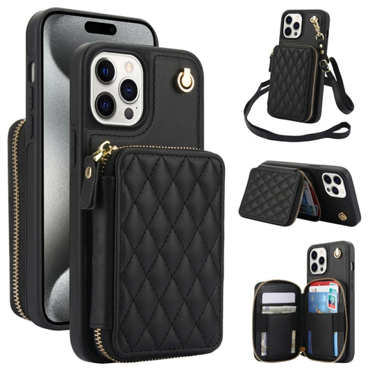 AwQuer Crossbody Zipper Wallet Rhombic Leather Back Phone Case