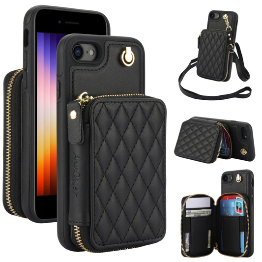 AwQuer Crossbody Zipper Wallet Rhombic Leather Back Phone Case, For iPhone 7 / 8 / SE 2022, For iPhone 13 Pro Max, For iPhone 13 Pro