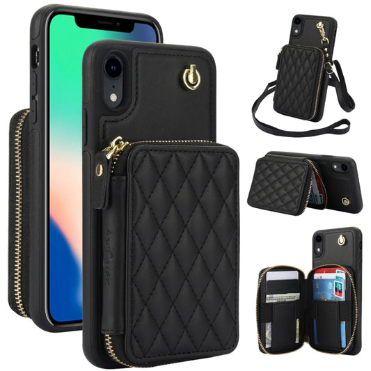 AwQuer Crossbody Zipper Wallet Rhombic Leather Back Phone Case, For iPhone XR, For iPhone XS Max, For iPhone 7 Plus / 8 Plus