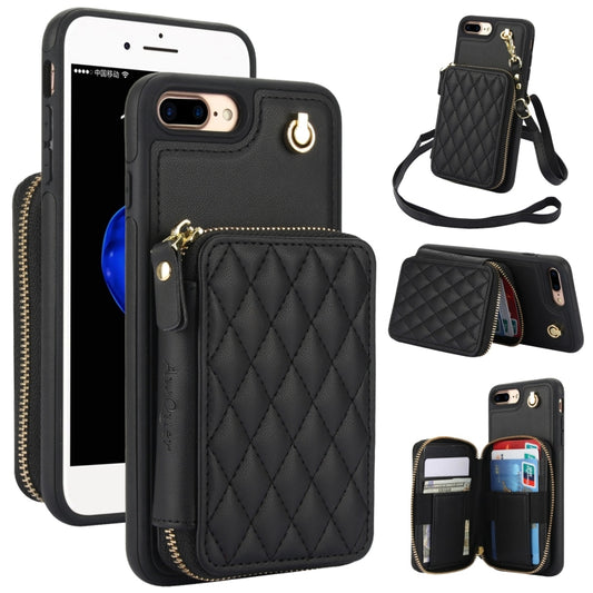 AwQuer Crossbody Zipper Wallet Rhombic Leather Back Phone Case