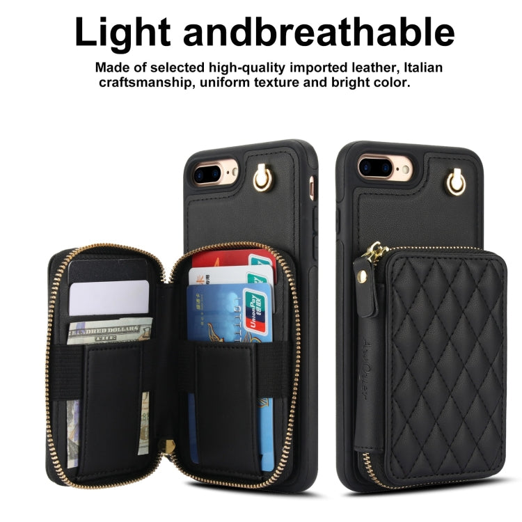 AwQuer Crossbody Zipper Wallet Rhombic Leather Back Phone Case