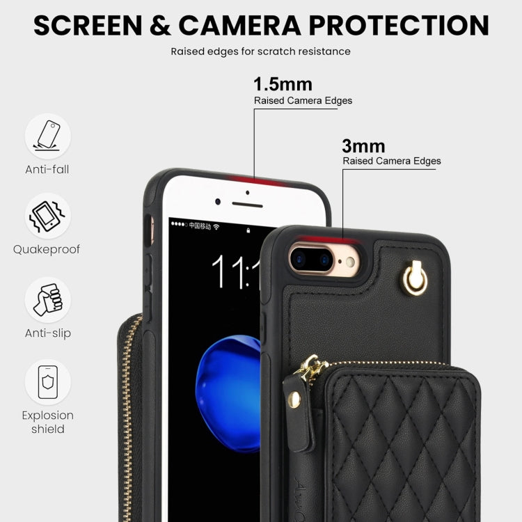 AwQuer Crossbody Zipper Wallet Rhombic Leather Back Phone Case