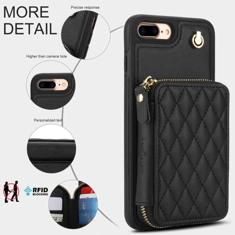 AwQuer Crossbody Zipper Wallet Rhombic Leather Back Phone Case