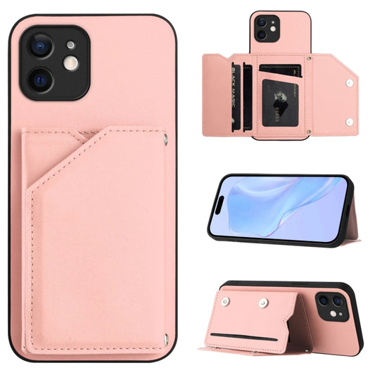 Skin Feel Four Card Slots Phone Case with Wrist Strap, For iPhone 12 mini, For iPhone 11 Pro Max, For iPhone 11, For iPhone 11 Pro