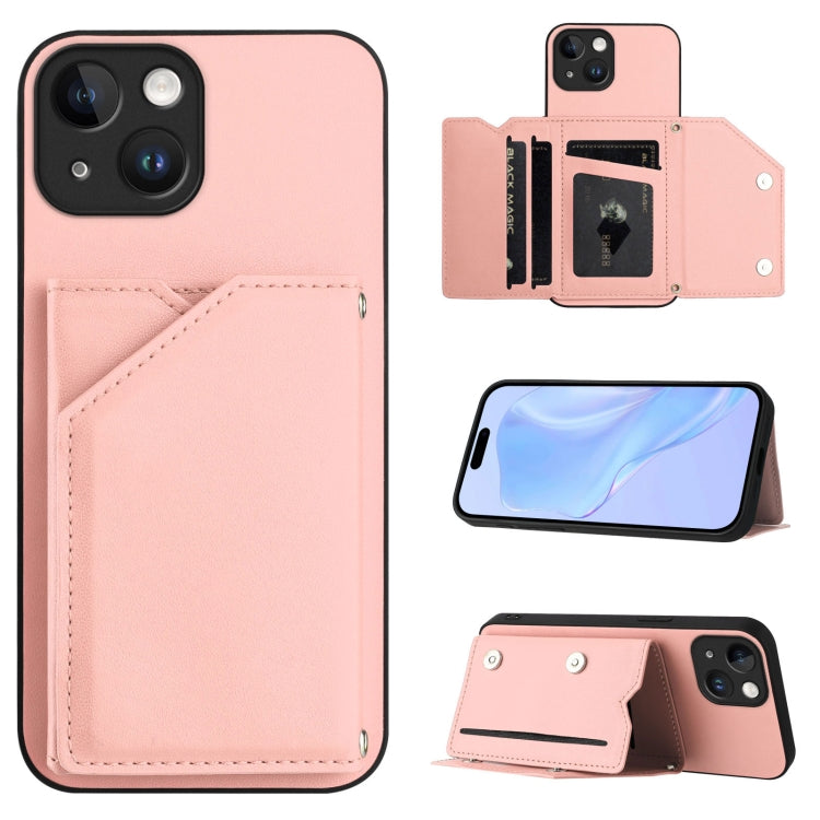 Skin Feel Four Card Slots Phone Case with Wrist Strap, For iPhone 15 Pro Max, For iPhone 15 Pro, For iPhone 15 Plus, For iPhone 15