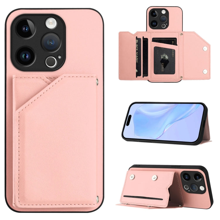 Skin Feel Four Card Slots Phone Case with Wrist Strap, For iPhone 15 Pro Max, For iPhone 15 Pro, For iPhone 15 Plus, For iPhone 15