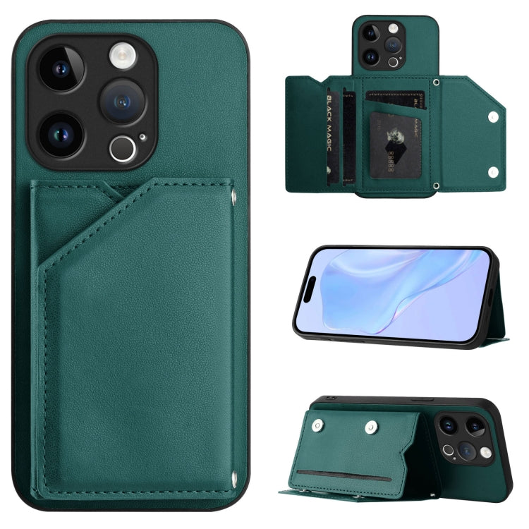 Skin Feel Four Card Slots Phone Case with Wrist Strap, For iPhone 15 Pro Max, For iPhone 15 Pro, For iPhone 15 Plus, For iPhone 15