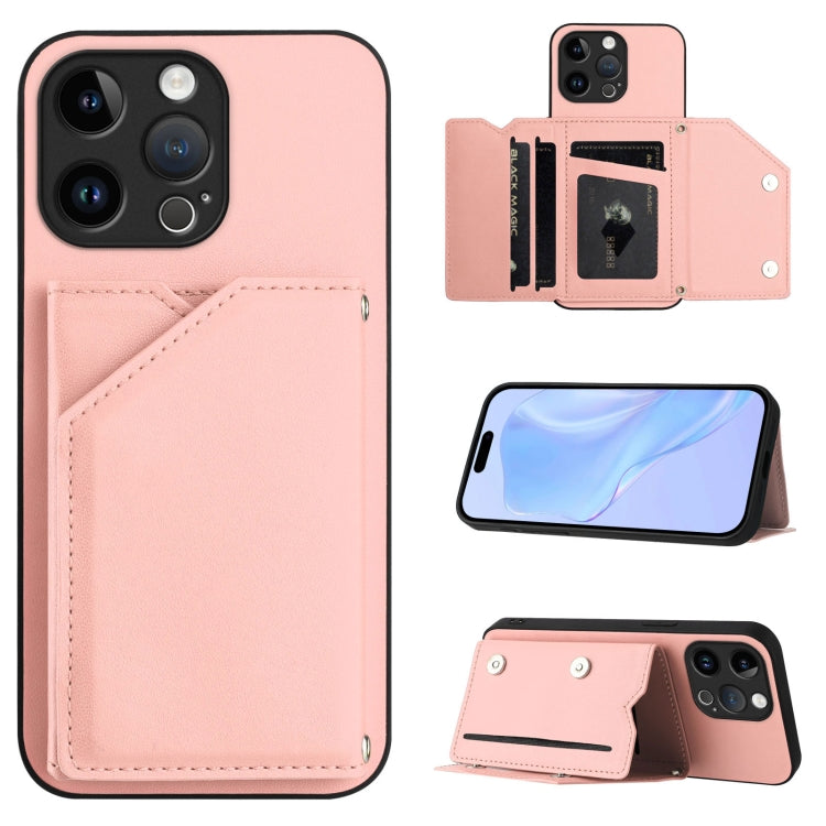 Skin Feel Four Card Slots Phone Case with Wrist Strap, For iPhone 15 Pro Max, For iPhone 15 Pro, For iPhone 15 Plus, For iPhone 15