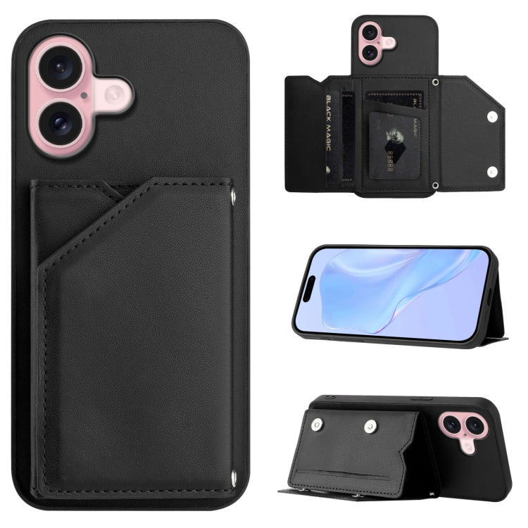 Skin Feel Four Card Slots Phone Case with Wrist Strap, For iPhone 16 Pro Max, For iPhone 16 Pro, For iPhone 16 Plus, For iPhone 16