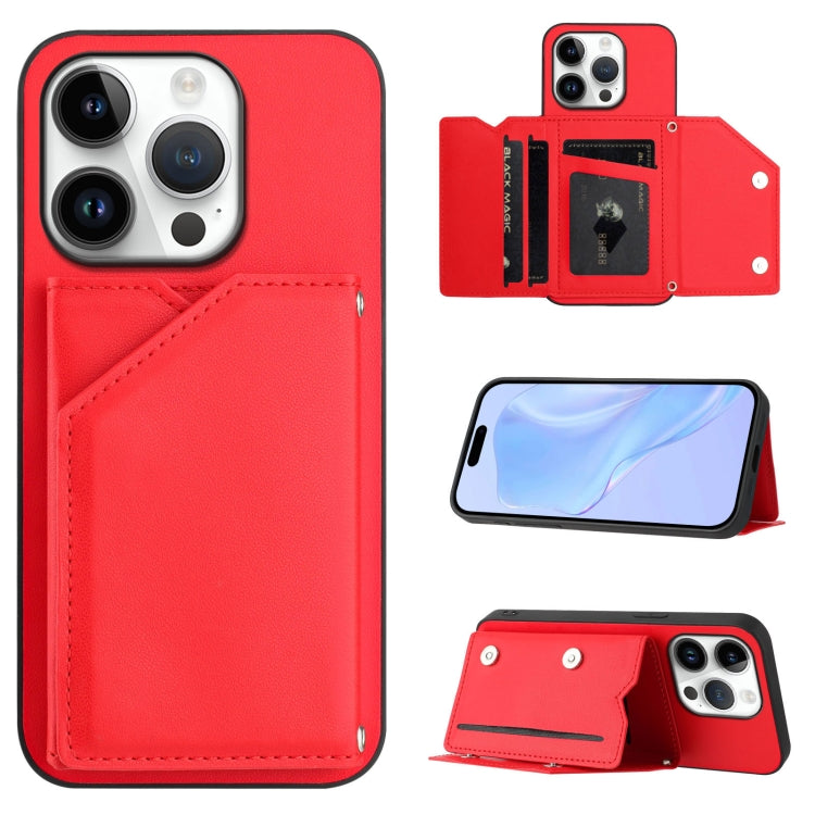 Skin Feel Four Card Slots Phone Case with Wrist Strap, For iPhone 16 Pro Max, For iPhone 16 Pro, For iPhone 16 Plus, For iPhone 16