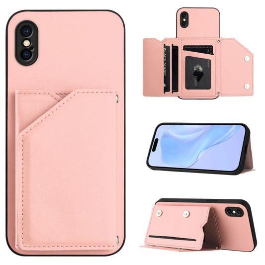 Skin Feel Four Card Slots Phone Case with Wrist Strap, For iPhone X / XS, For iPhone XR, For iPhone XS Max, For iPhone 7 Plus / 8 Plus