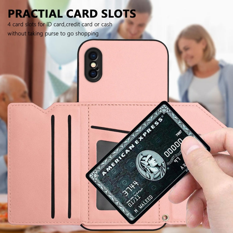 Skin Feel Four Card Slots Phone Case with Wrist Strap, For iPhone X / XS, For iPhone XR, For iPhone XS Max, For iPhone 7 Plus / 8 Plus