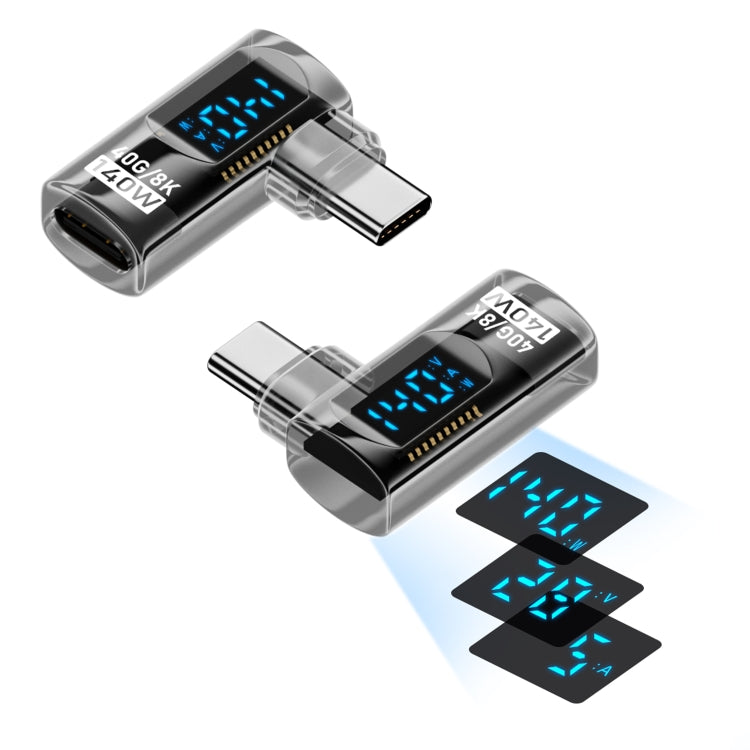 Smart Digital Display Side Bend Charging Adapter, Type-C Male to Type-C Female, Type-C Male to 8 Pin Female, 8 Pin Male to Type-C Female