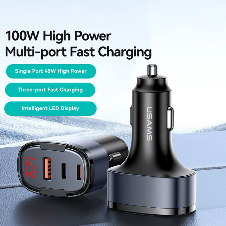 USAMS CC257 C42 100W USB, Type-C, 8 Pin Three Ports Car Fast Charger, CC257 C42