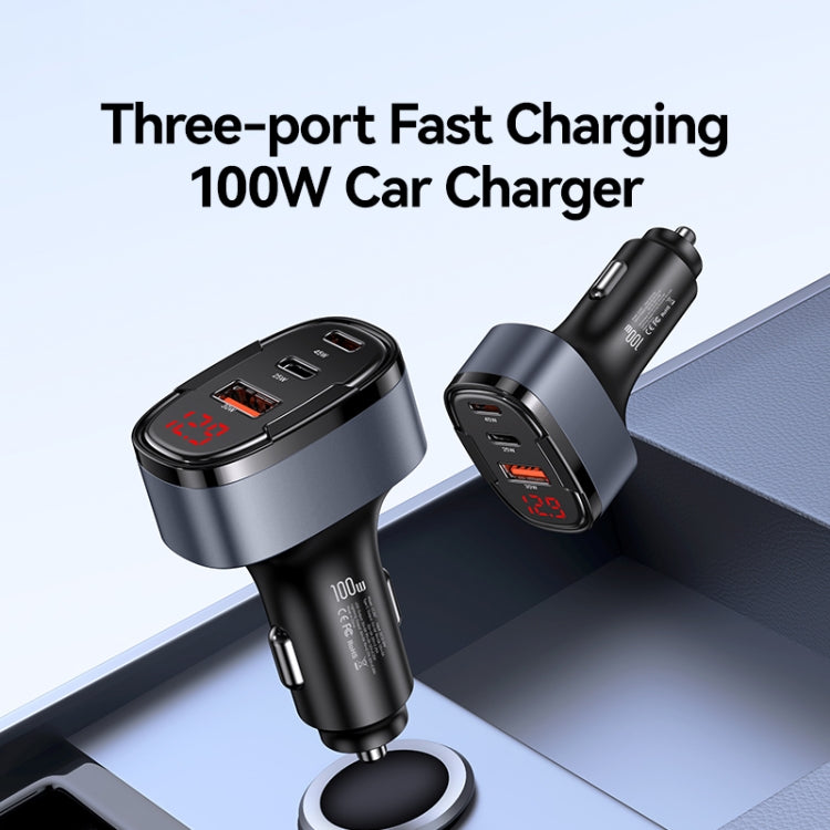 USAMS CC257 C42 100W USB, Type-C, 8 Pin Three Ports Car Fast Charger, CC257 C42