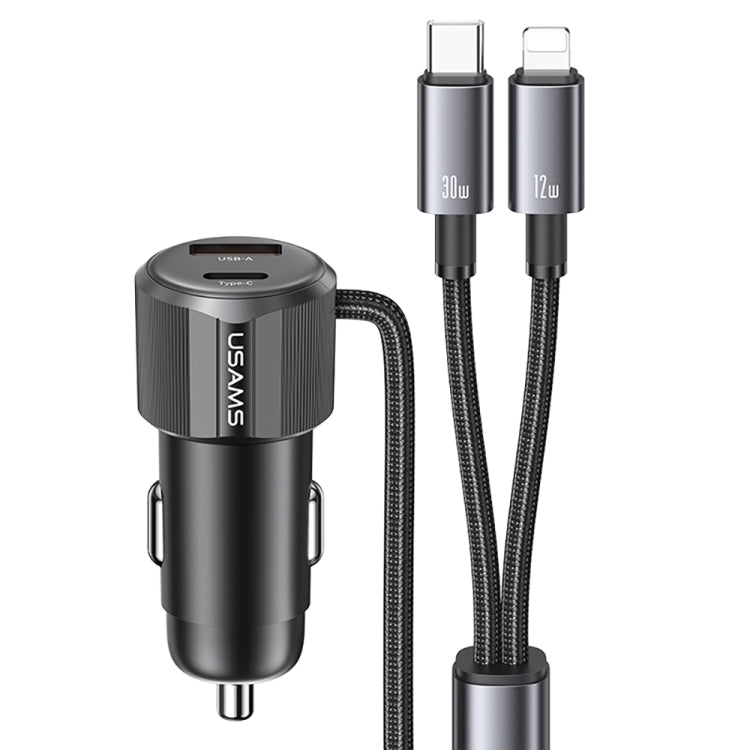 USAMS CC287 YT Series 66W USB and Type-C Dual Ports Car Fast Charger with 2 in 1 Cable, CC287