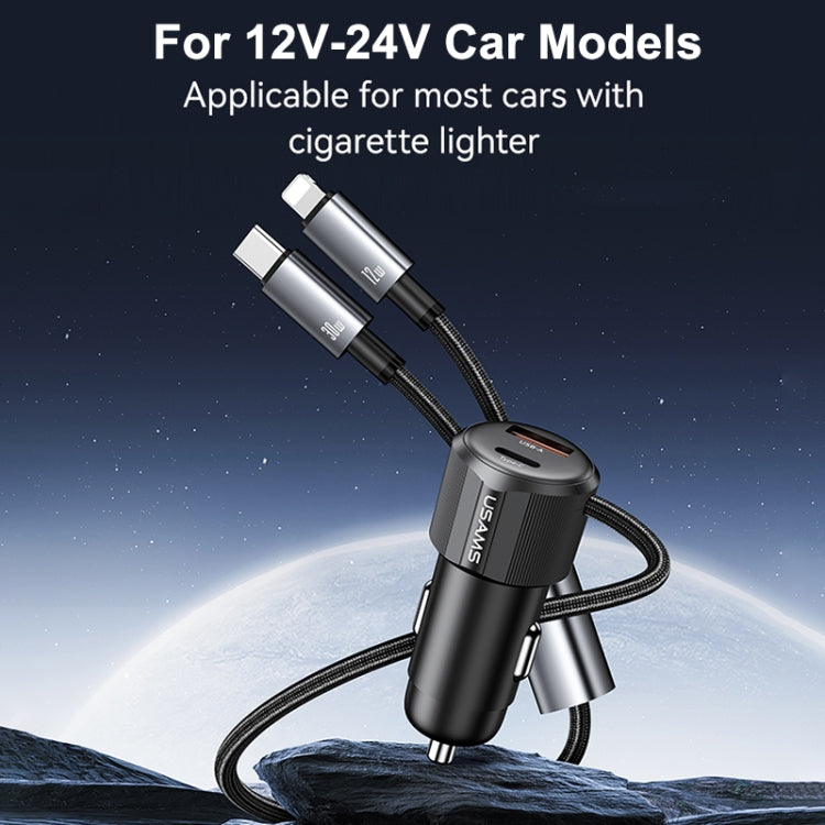 USAMS CC287 YT Series 66W USB and Type-C Dual Ports Car Fast Charger with 2 in 1 Cable, CC287