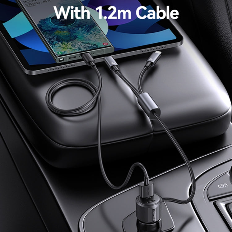 USAMS CC287 YT Series 66W USB and Type-C Dual Ports Car Fast Charger with 2 in 1 Cable, CC287