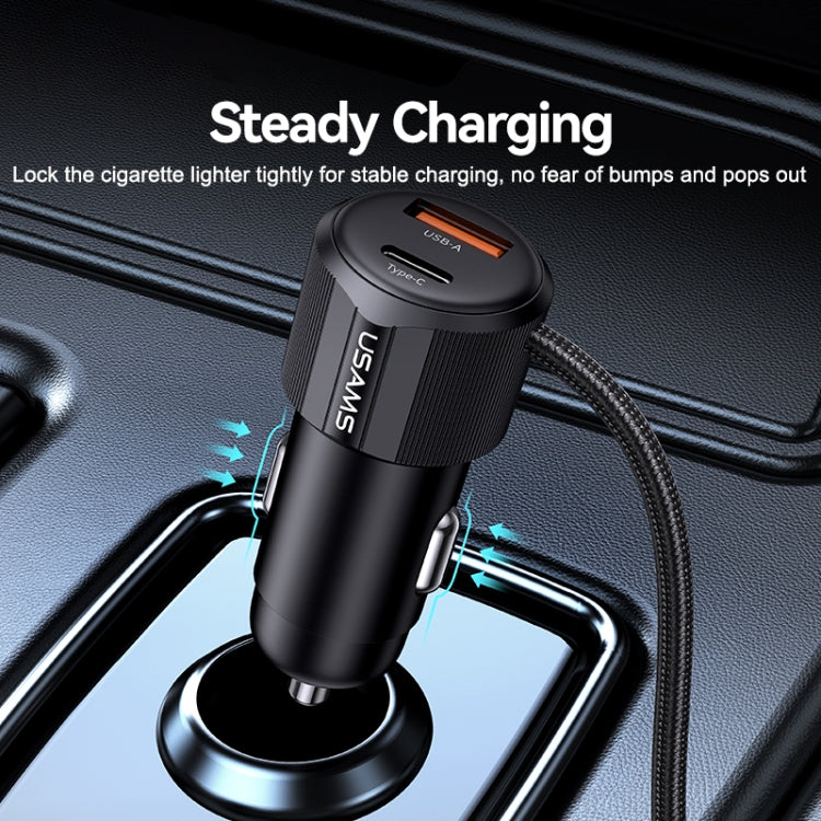 USAMS CC287 YT Series 66W USB and Type-C Dual Ports Car Fast Charger with 2 in 1 Cable, CC287