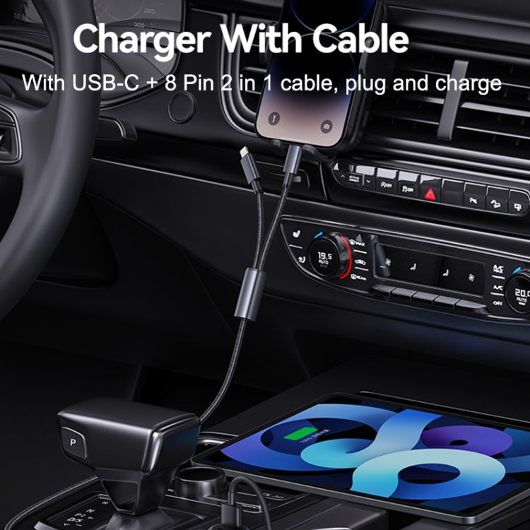 USAMS CC287 YT Series 66W USB and Type-C Dual Ports Car Fast Charger with 2 in 1 Cable, CC287