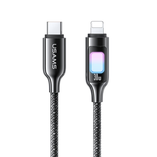 USAMS SJ749 30W Type-C / USB-C to 8 Pin Zinc Alloy Data Cable with Colorful Light, Type-C to 8 Pin