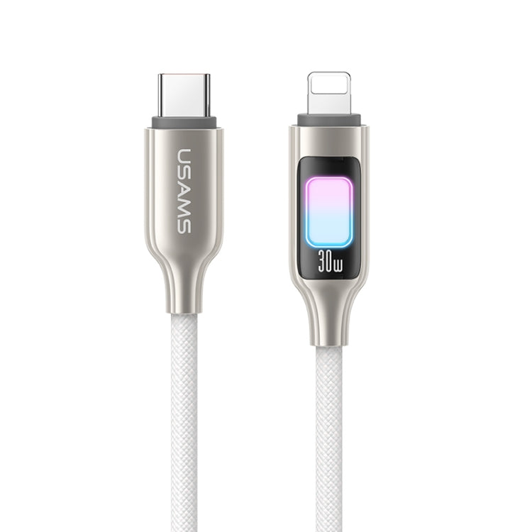 USAMS SJ749 30W Type-C / USB-C to 8 Pin Zinc Alloy Data Cable with Colorful Light, Type-C to 8 Pin