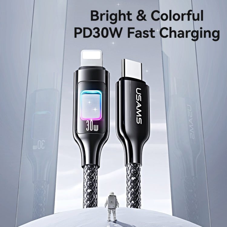 USAMS SJ749 30W Type-C / USB-C to 8 Pin Zinc Alloy Data Cable with Colorful Light, Type-C to 8 Pin