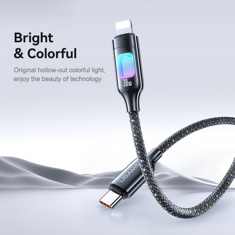 USAMS SJ749 30W Type-C / USB-C to 8 Pin Zinc Alloy Data Cable with Colorful Light, Type-C to 8 Pin