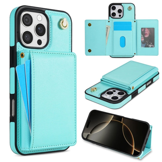 Three Fold Card Bag Phone Case with Long Lanyard, For iPhone 16 Pro Max, For iPhone 16 Pro, For iPhone 16 Plus, For iPhone 16