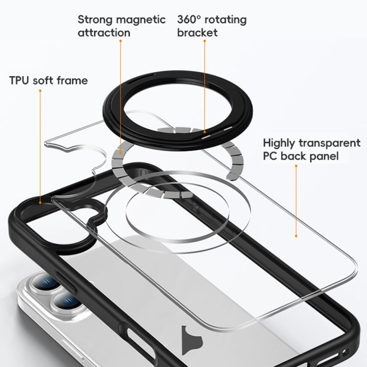 High Transparency 360 Degree Rotating Holder MagSafe Phone Case, For iPhone 16 Pro Max, For iPhone 16 Pro, For iPhone 16