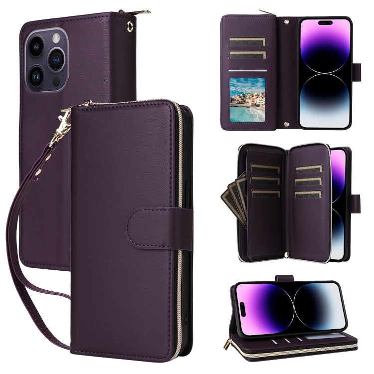 Nine-card Slots Zipper Wallet Bag Leather Phone Case