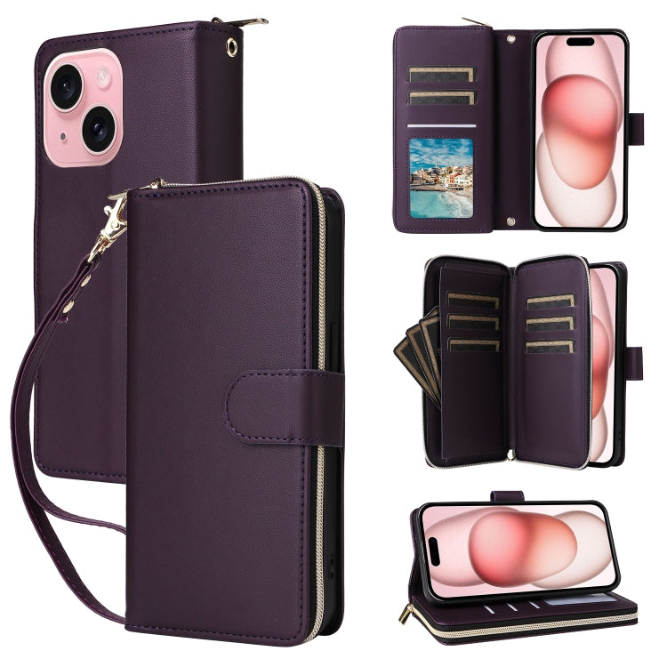Nine-card Slots Zipper Wallet Bag Leather Phone Case