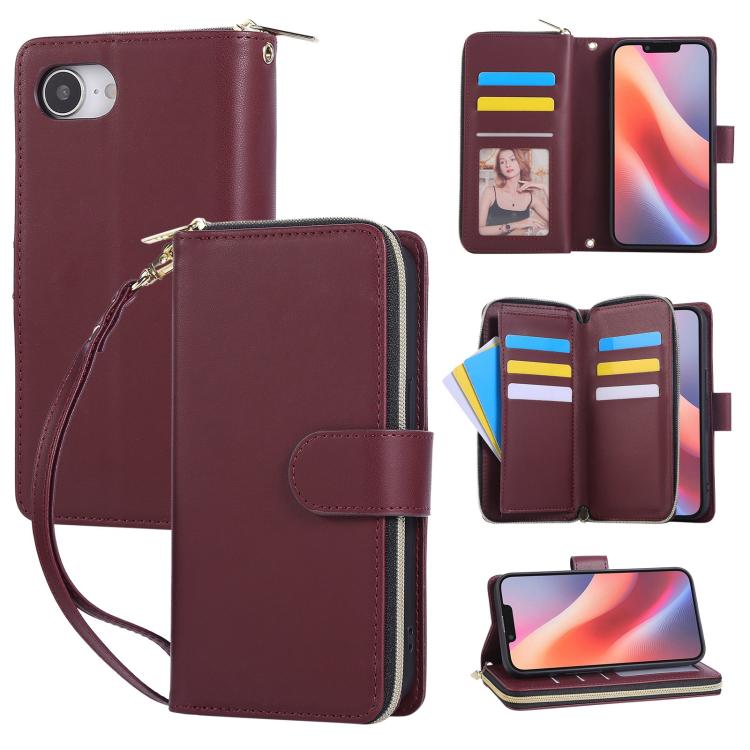Nine-card Slots Zipper Wallet Bag Leather Phone Case