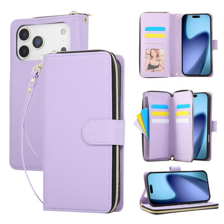 Nine-card Slots Zipper Wallet Bag Leather Phone Case