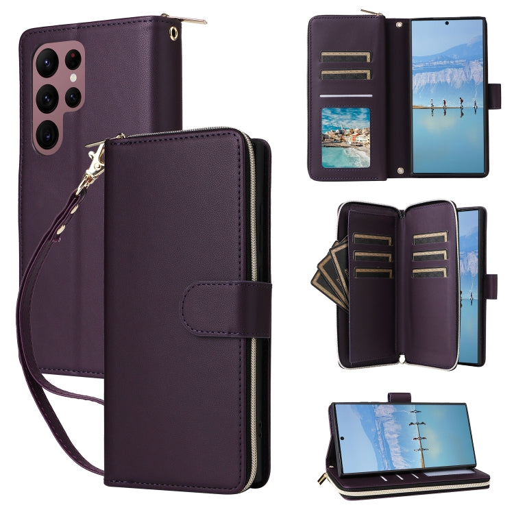 Nine-card Slots Zipper Wallet Bag Leather Phone Case, For Samsung Galaxy S23 5G, For Samsung Galaxy S22 Ultra 5G, For Samsung Galaxy S22+ 5G