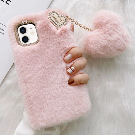 Gold Diamond Flower Decorated Plush Silicone Phone Case with Pendant, For iPhone 12, For iPhone 12 Pro Max, For iPhone 12 Pro, For iPhone 12 mini