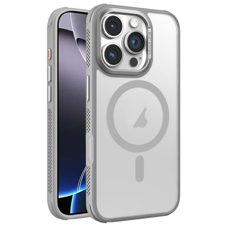 Hardware Side Cooling Skin Feel Frosted Metal Lens Frame MagSafe Phone Case, For iPhone 16 Pro Max, For iPhone 16 Pro, For iPhone 16 Plus