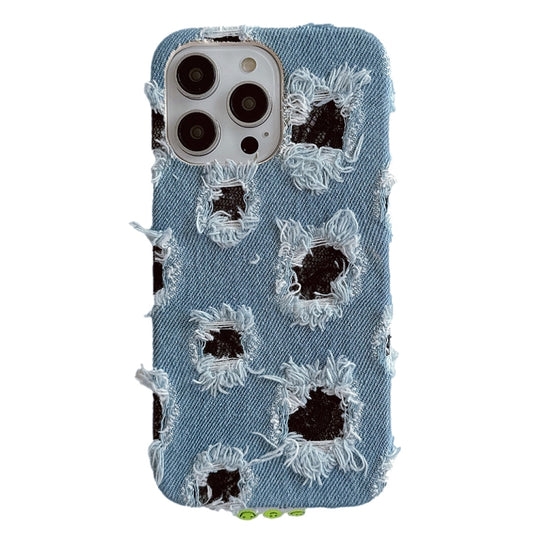 Creative Multi-hole Black Lace Denim PU Phone Case, For iPhone 16 Pro Max, For iPhone 16 Pro, For iPhone 16 Plus, For iPhone 16, For iPhone 15 Pro Max, For iPhone 15 Pro, For iPhone 15 Plus, For iPhone 15, For iPhone 14 Plus, For iPhone 14�������������...