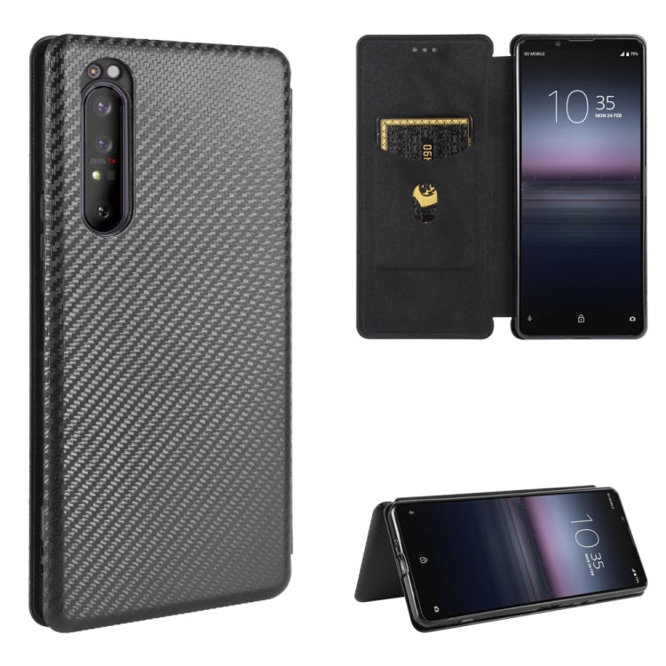 Carbon Fiber Texture Magnetic Horizontal Flip TPU + PC + PU Leather Case with Card Slot, For Sony Xperia Ace, For Sony Xperia 1 II, For Sony Xperia 1, For Sony Xperia 5, For Sony Xperia 8 Lite, For Sony Xperia 8