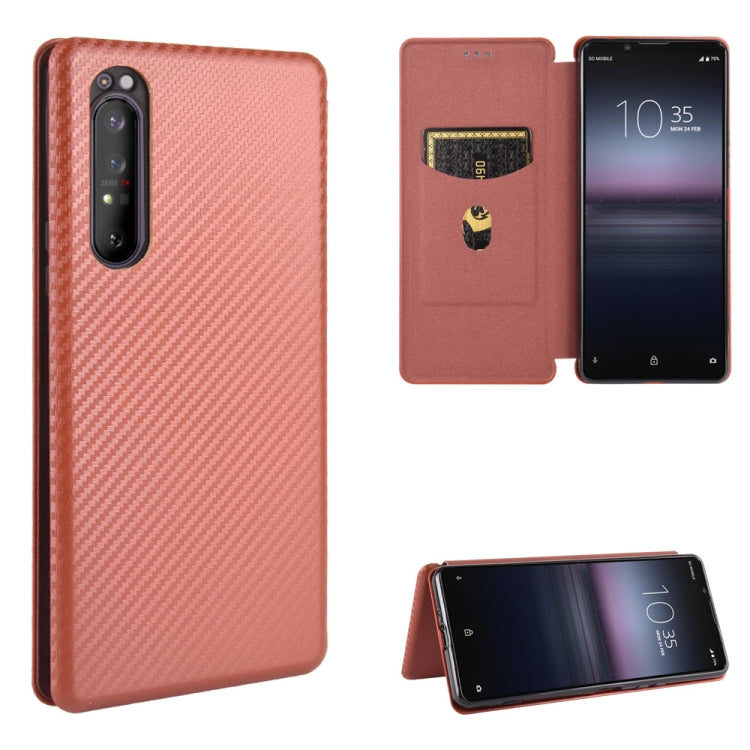 Carbon Fiber Texture Magnetic Horizontal Flip TPU + PC + PU Leather Case with Card Slot, For Sony Xperia Ace, For Sony Xperia 1 II, For Sony Xperia 1, For Sony Xperia 5, For Sony Xperia 8 Lite, For Sony Xperia 8