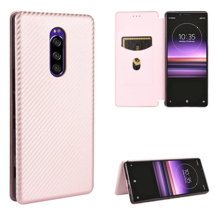 Carbon Fiber Texture Magnetic Horizontal Flip TPU + PC + PU Leather Case with Card Slot, For Sony Xperia Ace, For Sony Xperia 1 II, For Sony Xperia 1, For Sony Xperia 5, For Sony Xperia 8 Lite, For Sony Xperia 8