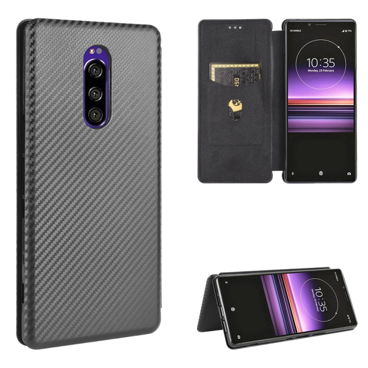 Carbon Fiber Texture Magnetic Horizontal Flip TPU + PC + PU Leather Case with Card Slot, For Sony Xperia Ace, For Sony Xperia 1 II, For Sony Xperia 1, For Sony Xperia 5, For Sony Xperia 8 Lite, For Sony Xperia 8