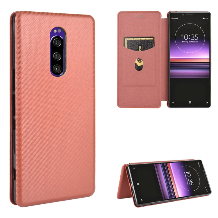 Carbon Fiber Texture Magnetic Horizontal Flip TPU + PC + PU Leather Case with Card Slot, For Sony Xperia Ace, For Sony Xperia 1 II, For Sony Xperia 1, For Sony Xperia 5, For Sony Xperia 8 Lite, For Sony Xperia 8