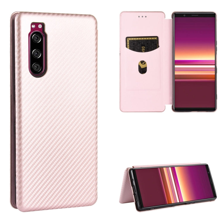 Carbon Fiber Texture Magnetic Horizontal Flip TPU + PC + PU Leather Case with Card Slot, For Sony Xperia Ace, For Sony Xperia 1 II, For Sony Xperia 1, For Sony Xperia 5, For Sony Xperia 8 Lite, For Sony Xperia 8