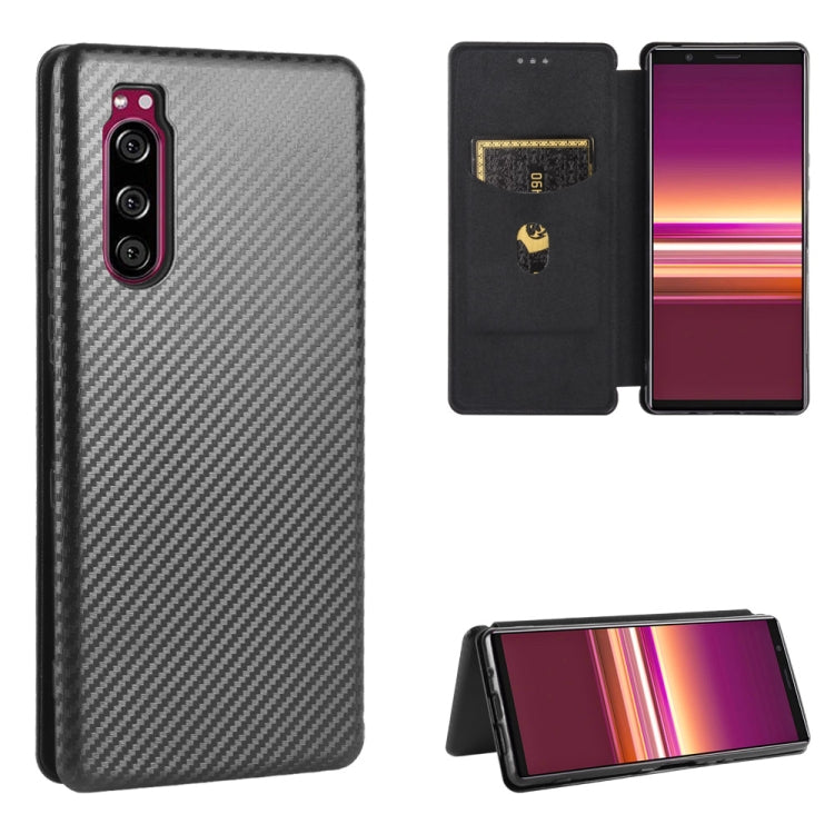 Carbon Fiber Texture Magnetic Horizontal Flip TPU + PC + PU Leather Case with Card Slot, For Sony Xperia Ace, For Sony Xperia 1 II, For Sony Xperia 1, For Sony Xperia 5, For Sony Xperia 8 Lite, For Sony Xperia 8